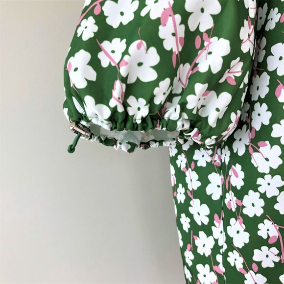 Green and Pink Floral Top with Elbow Puff Sleeves - Picture 4 of 8